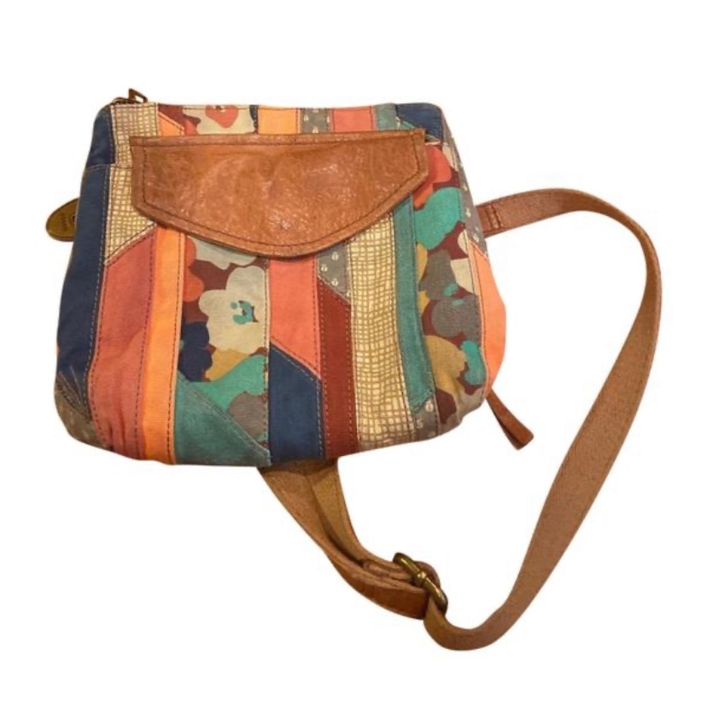 Fossil Canvas Crossbody with Leather Straps